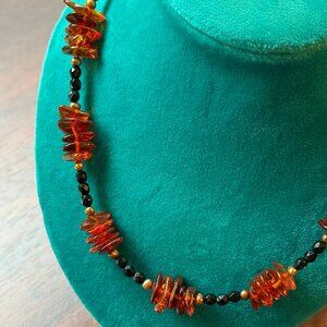 Amazing Amber and Pearl Necklace with Reclaimed Vintage Beads